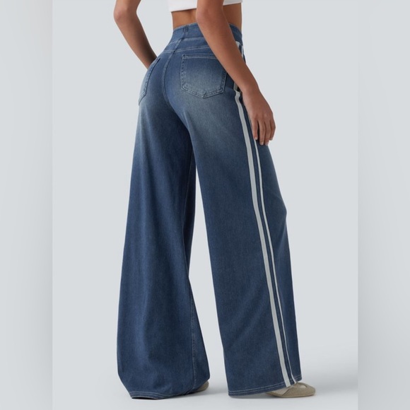 HALARA Blue Wide-Leg Pants with White Stripe - Picture 2 of 6